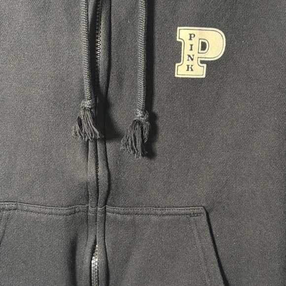 Victoria's Secret PINK Hoodie Womens M Black Full Zip Logo Pocket - Picture 7 of 8